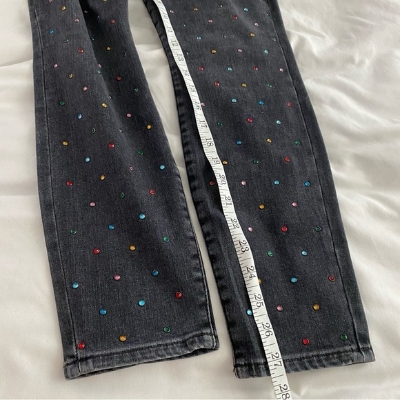 Alice + Olivia Skinny Leg Black Jeans Multicolor Crystals Print Mid-Rise size 28 - Picture 12 of 16